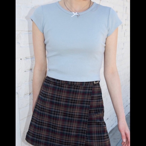 Brandy Melville Tops Brandy Melville Blue Ashlyn Top With White Bow Poshmark